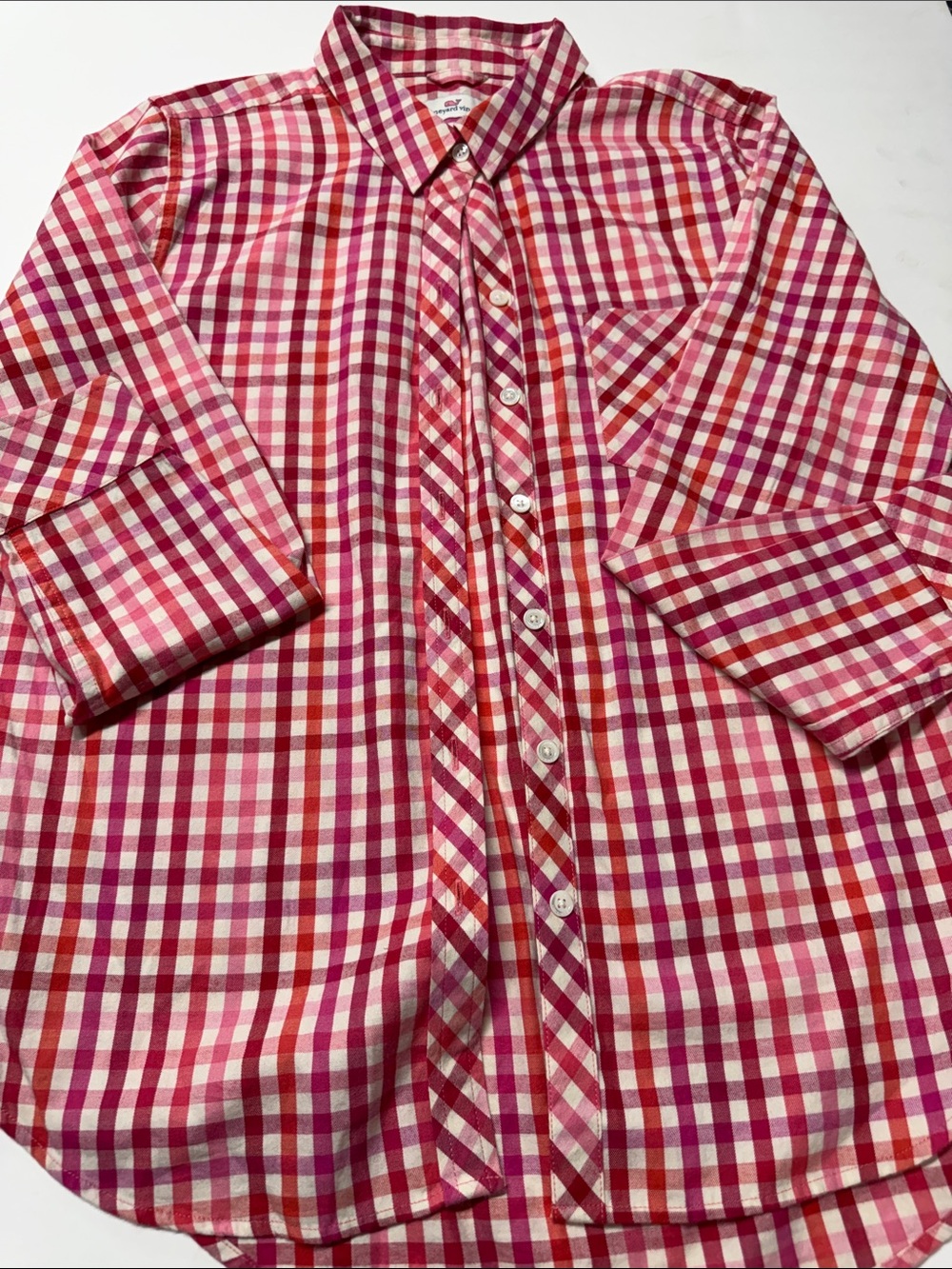 Vineyard Vines cotton, cashmere Pink and White Gingham Button-Down Shirt